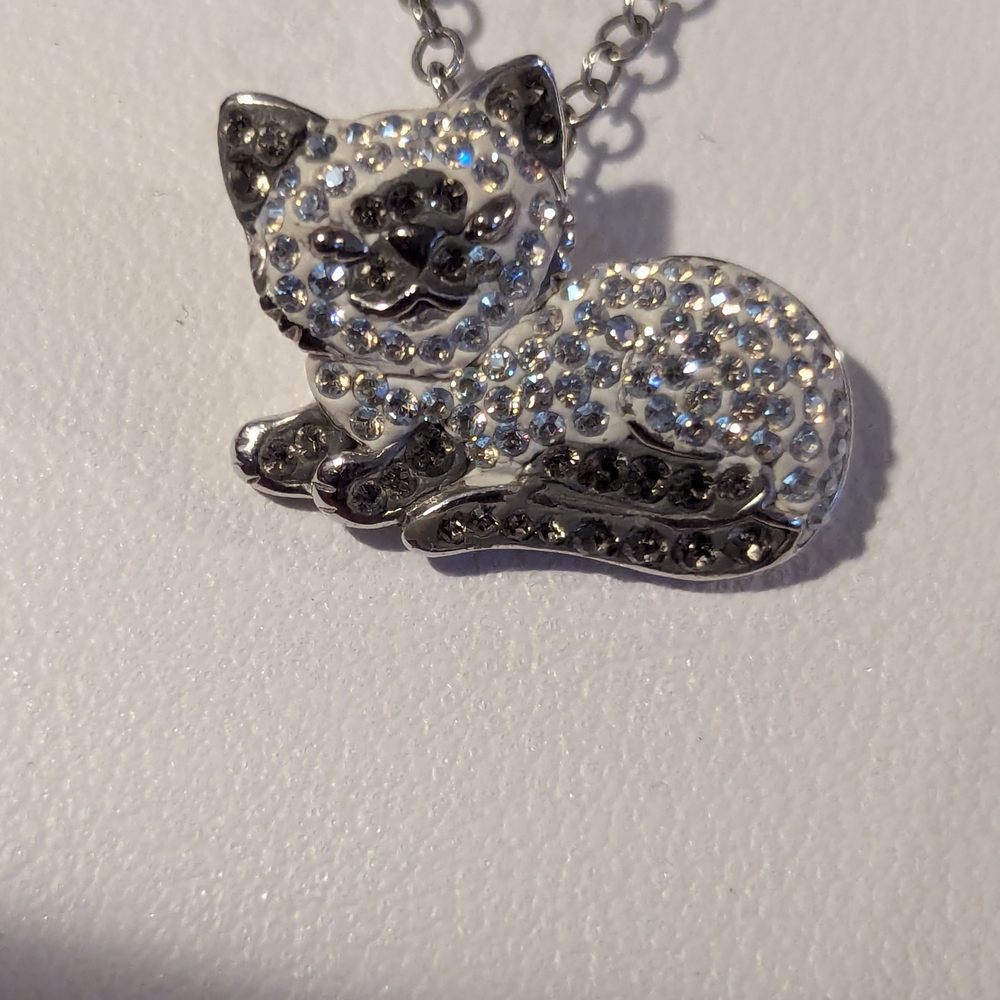 Silver and Black Cat Pendant Necklace